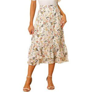 Women's Printed Skirt 2025 Weekend Trendy Chiffon Ruffle Tiered Midi Skirt